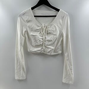 Aeropostale White Long Sleeve Cinched Front Top Women’s Size Large